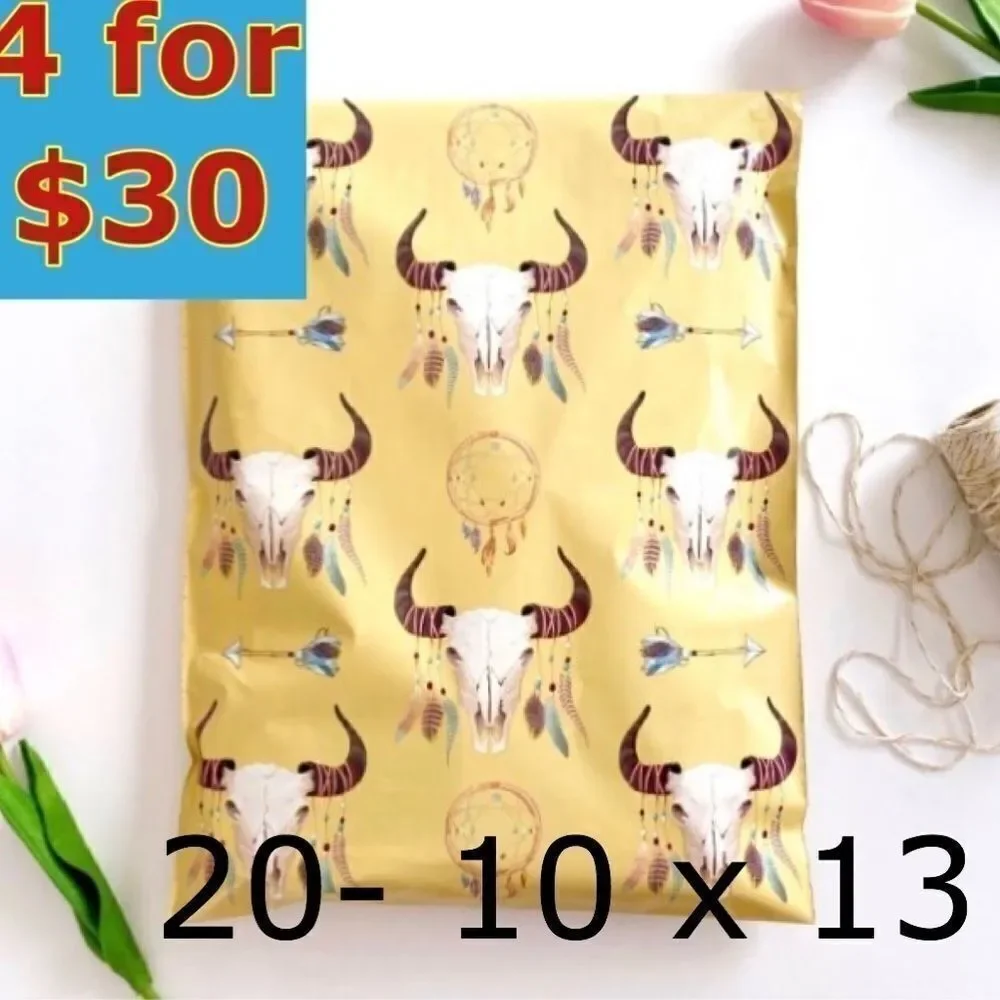 20- 10x13 Boho Skull Design Poly Mailers